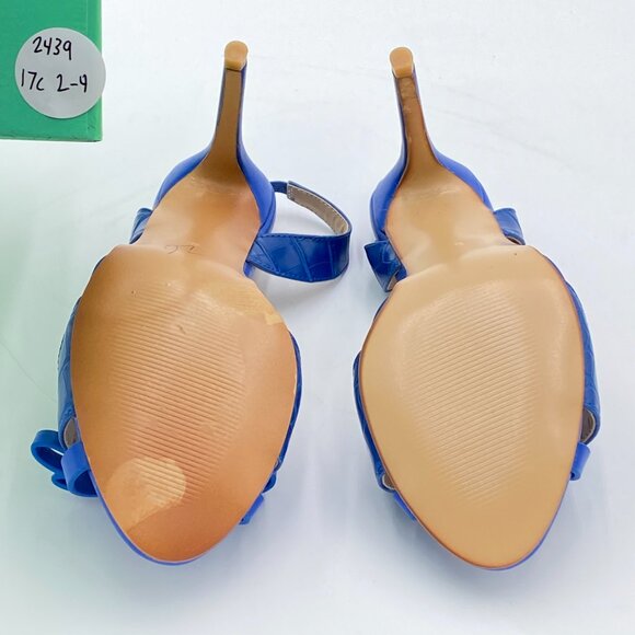 Blue Bow High Heel Slingback Sandals Open Toe Cutout Summer Shoes - Picture 6 of 6